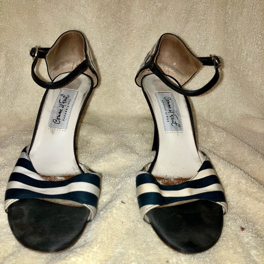 Comme il Faut Tango Shoes | Size 37 (US 7) | Black/White/Gold Stripes